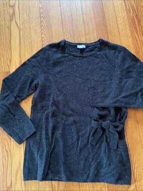J. Jill Black Speckled Crewneck Tie-Waist Sweater